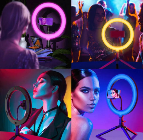 RGB Ringlight 26 CM MJ26 With Mobile Holder Adjustable Lighting For Photography Video Recording Makeup And Live Streaming | With Stand 7 Feet