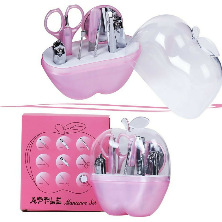 8 Pcs Apple Manicure Set ABS Plastic Mani Pedi Kit | Pink Colour