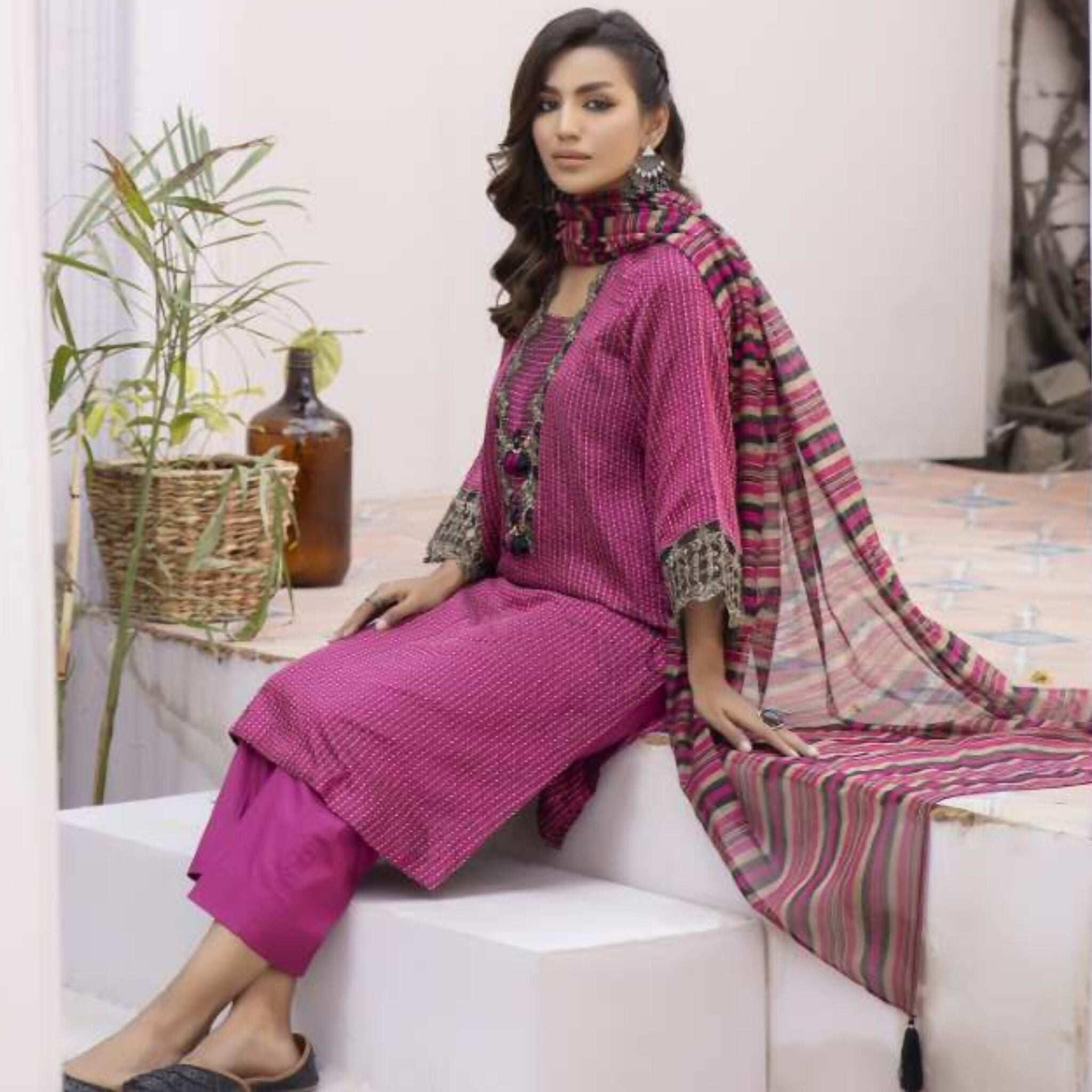Suit, Luxurious Khadi Dobi Lawn Fabric with Intricate Embroidery, for Women