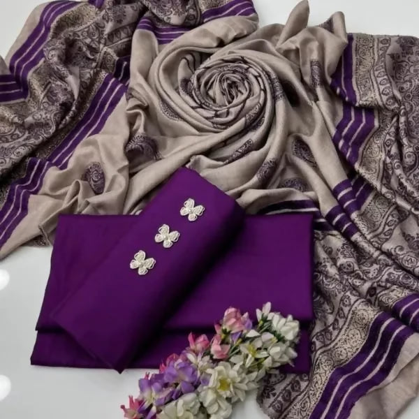 3 Pcs Women's Unstitched Plain Suit