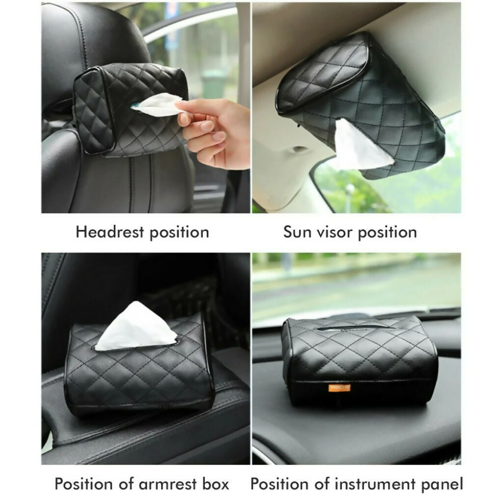 Leather Car Napkin Holder, Premium PU Leather, Car Interior Organizer