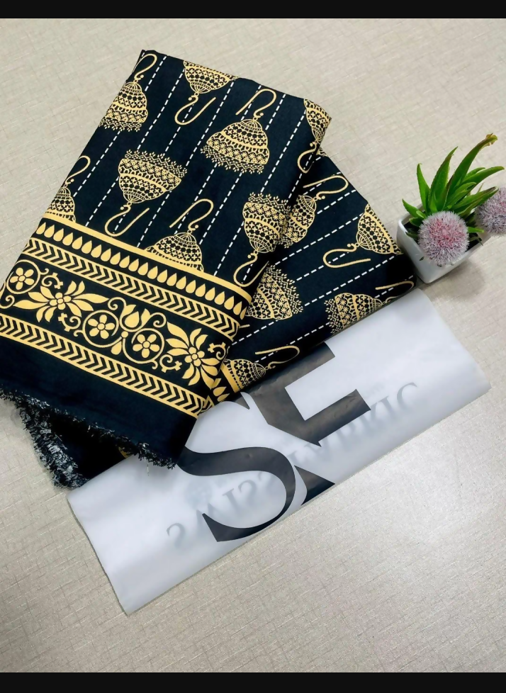 Women's Black Gold Embroidered Unstitched Suit 2.25m