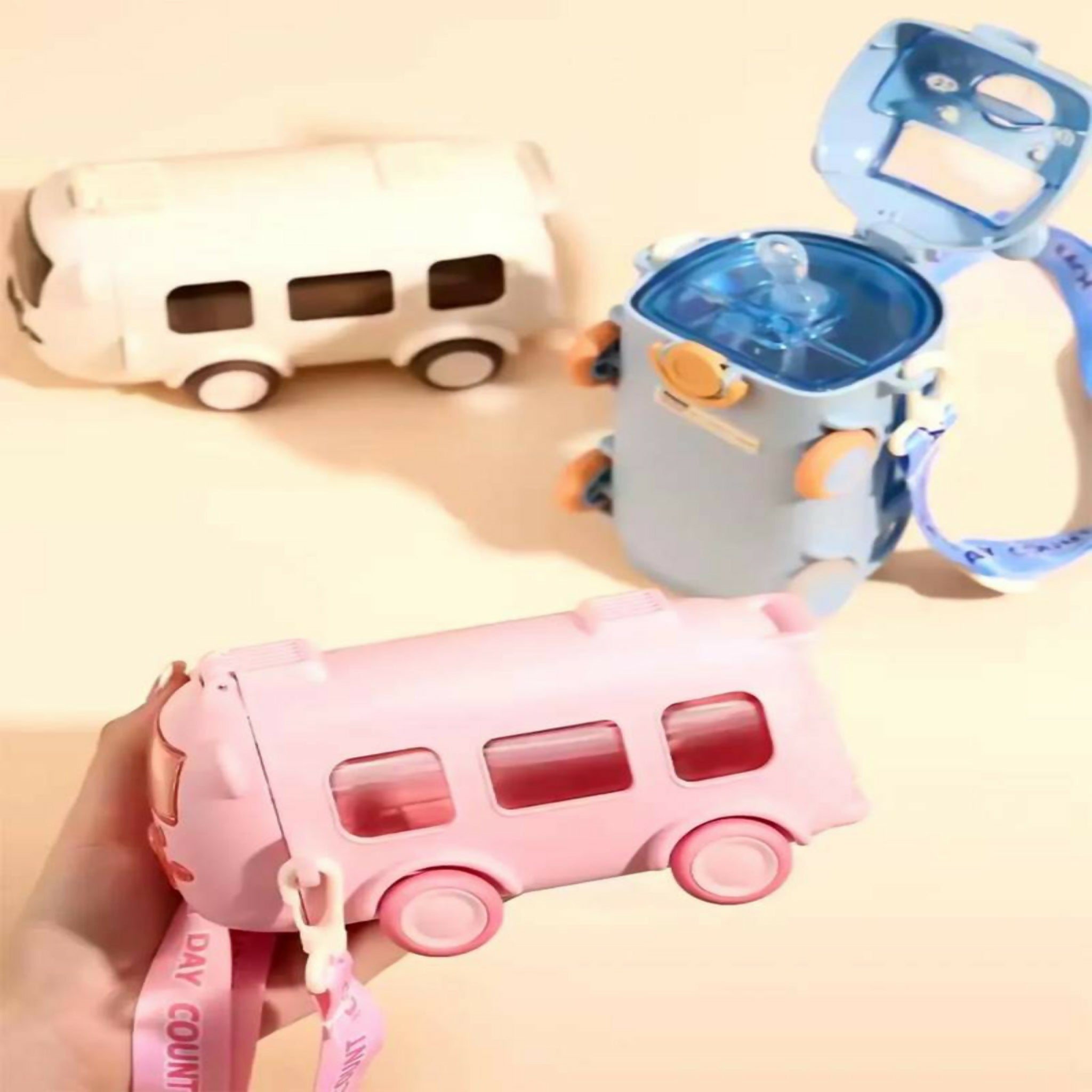 School Bus Kids Water Bottle 600ml | Leak-Proof ABS Bottle with Strap