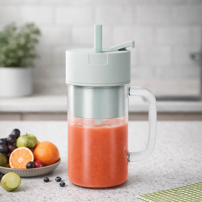 Potable Mini crusher Juicer_USB Rechargeable Electric Juice cup with straw & Handle for fresh shakes and smoothies