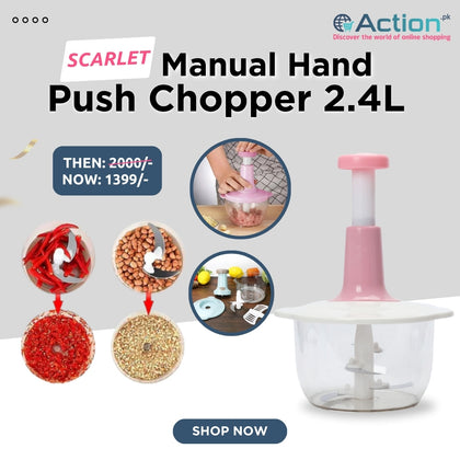 Manual Hand Push Chopper, Unbreakable Body with 2.4L Capacity, for Vegetables & Meat