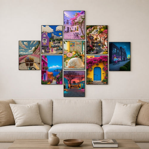 9 piece scenic wall art for living room bedroom and office