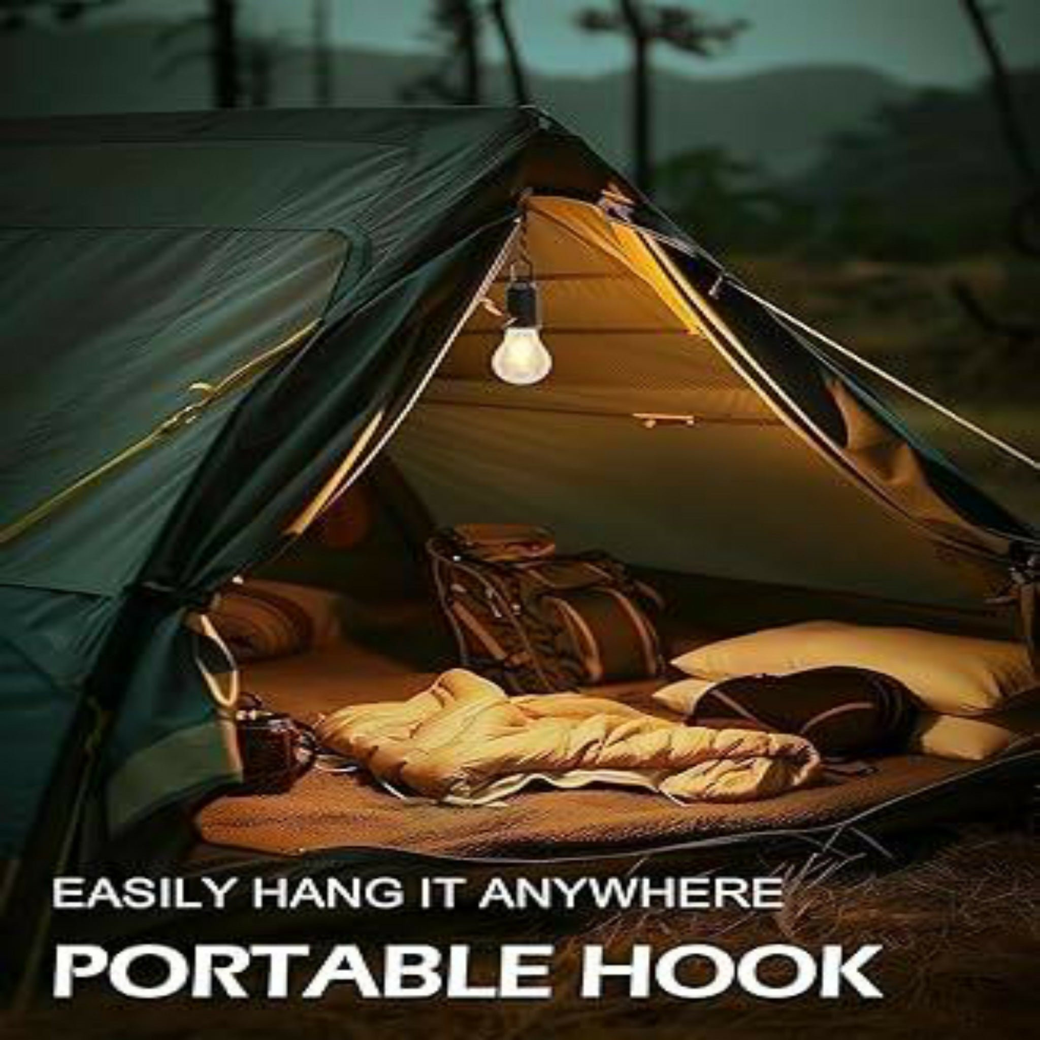 Rechargeable LED Camping Lantern with Clip Hook – Portable Tent Light, Emergency Lamp, USB Type-C Rechargeable