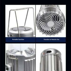 6 in 1 portable outdoor LED camping lantern with fan solar charge rechargeable light