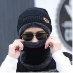 Winter Wool Cap with Neck Warmer Set | Thermal Beanie & Scarf Combo for Men and Women | Black And Gray