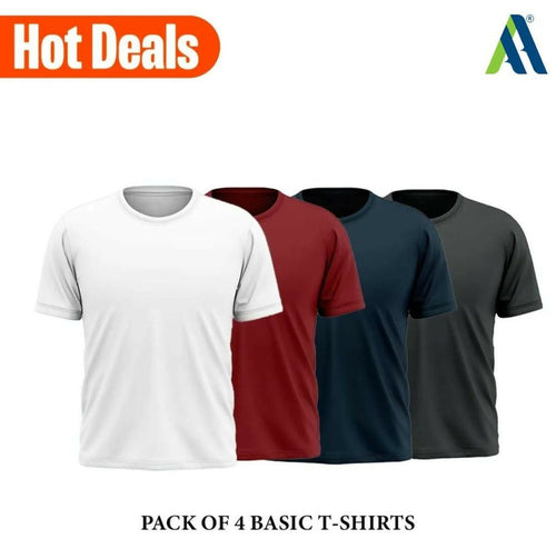 Men's Stitched Jersey Plain T-Shirt, Pack of 4