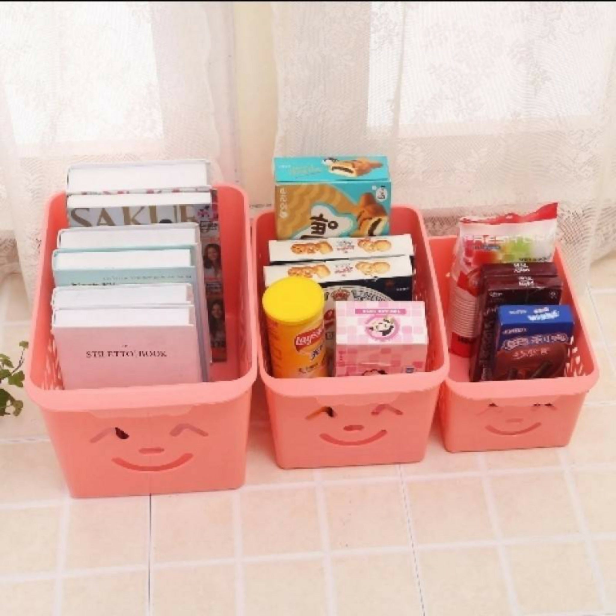 Smile Basket Without Cap Pack of 3 | Multipurpose Storage Organizer Baskets for Kitchen, Home, Office & Bathroom