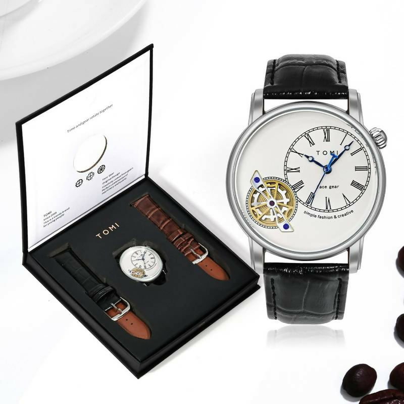Men’s Watch Analog Leather Wrist Watch – Elegant Quartz Watch with Double Strap & 3ATM Waterproof ( Random Color )