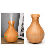 Vase-Shaped LED Humidifier | Model JSQ07 | USB Wood Grain Ultrasonic Cold Mist Humidifier | Aromatherapy Air Freshener | 200 ml