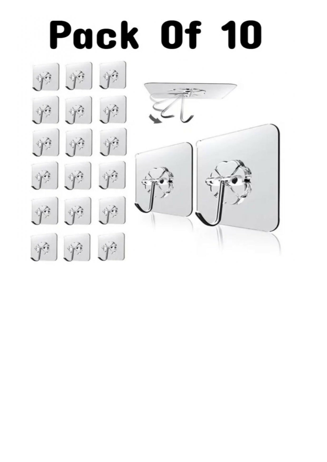 Transparent Self-Adhesive Wall Hooks Sticker – Strong Hold, No Drill, Damage-Free Hanging – Pack of 10