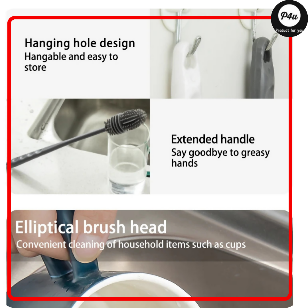 Silicone Bottle & Glass Cleaning Brush, soft silicone bristles, for home & travel