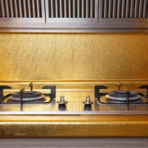 Golden Foil Kitchen Wallpaper Sticker | 60×200cm | Peel & Stick Aluminum Foil Wall Covering | Oil-Proof, Waterproof & Heat-Resistant Decor