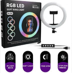 RGB Ringlight 26 CM MJ26 With Mobile Holder Adjustable Lighting For Photography Video Recording Makeup And Live Streaming | With Stand 7 Feet