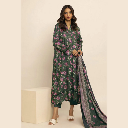 Unstitched Suit, Mirha Print Lawn Dark Green & Stylish Casual Summer Wear