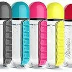 2-in-1 Medicine Organizer with Water Bottle – 7 Days Pill Box, 600ml BPA-Free Drinking Bottle, Removable Cup, Compact Travel Pill Planner for Kids, Adults & Elderly