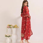 Dress Set, Luxurious Dark Red & 3-Piece Chiffon, for Women