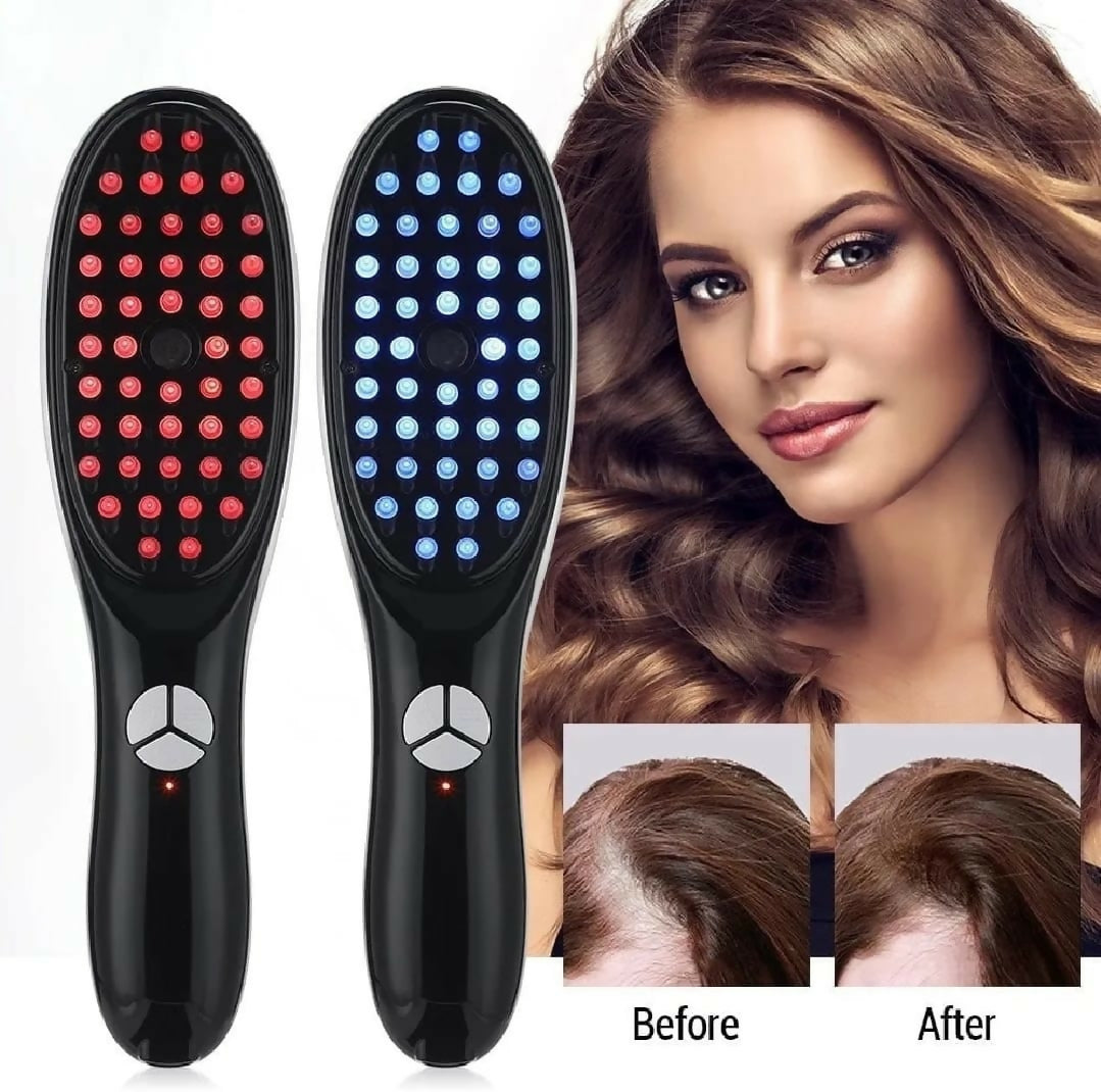 Rechargeable Electric Hair Growth Comb with Steam Spray & Red/Blue LED Therapy – Scalp Massage Anti Hair Fall Brush with 3 Vibration Modes