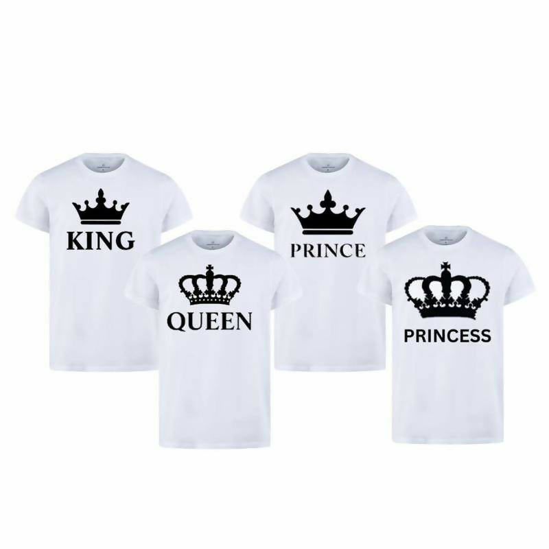 Combo Of King, Queen, Prince & Princes Style White T-Shirt with Cute Design – Best Quality T-Shirts For Girls | T-Shirt For Women – T-Shirt For Boy | T-Shirt For Men – Large