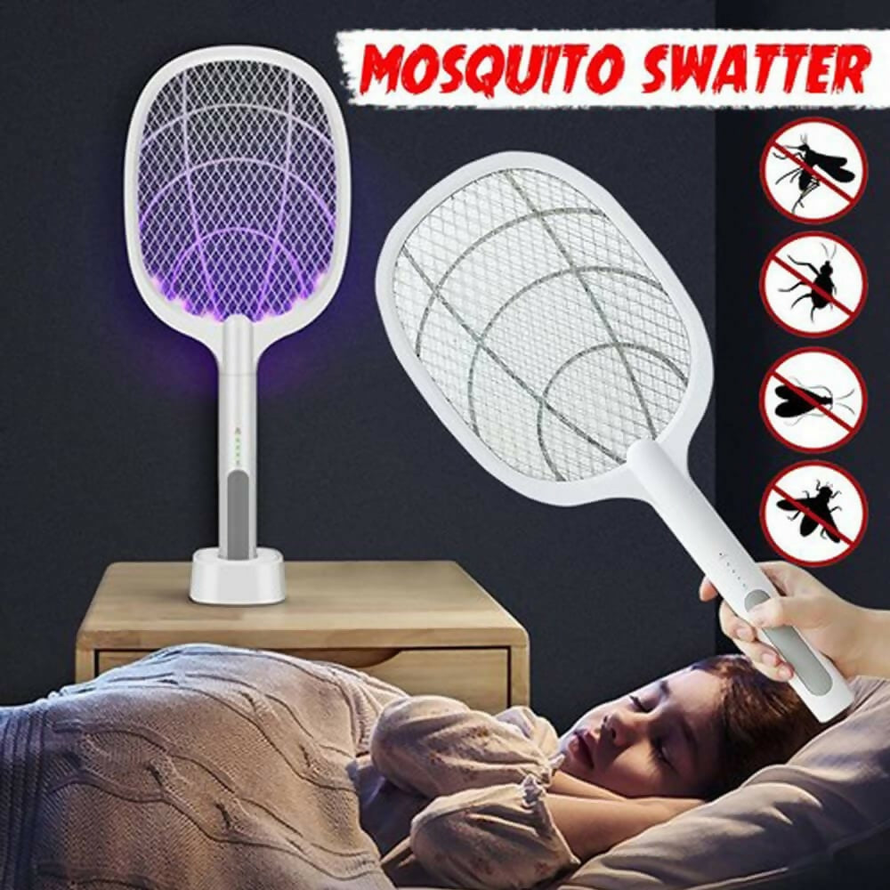 Rechargeable Mosquito Racket With Stand – Electric Insect Killer Bat For Indoor And Outdoor Use (Random Color)