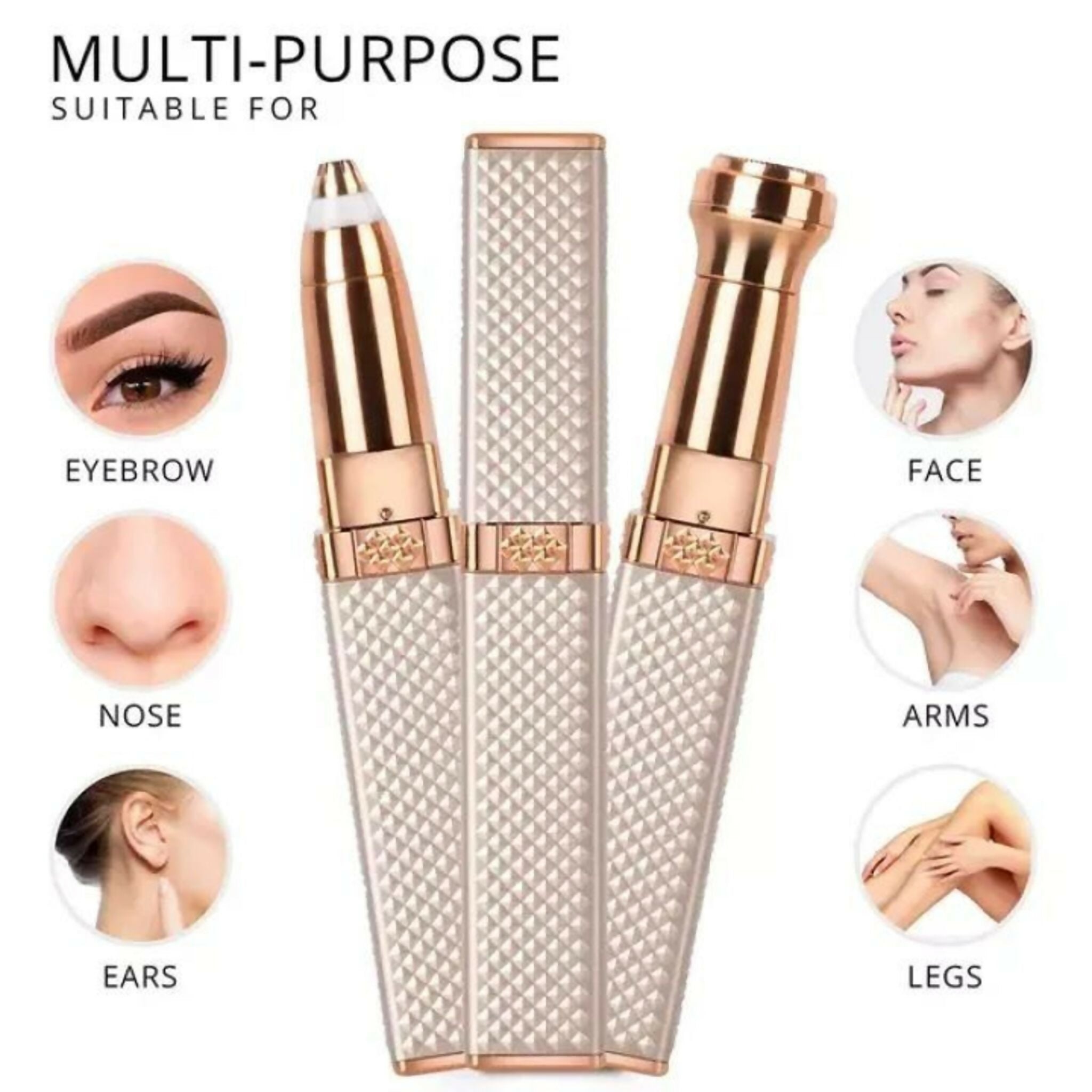 Updated Design 2-in-1 Flawless Eyebrow Trimmer | USB Rechargeable 2in1 Flawless Trimmer With Wire & Cleaning Brush | Eyebrow & Upper Lips Trimmer For Women (Rechargeable)