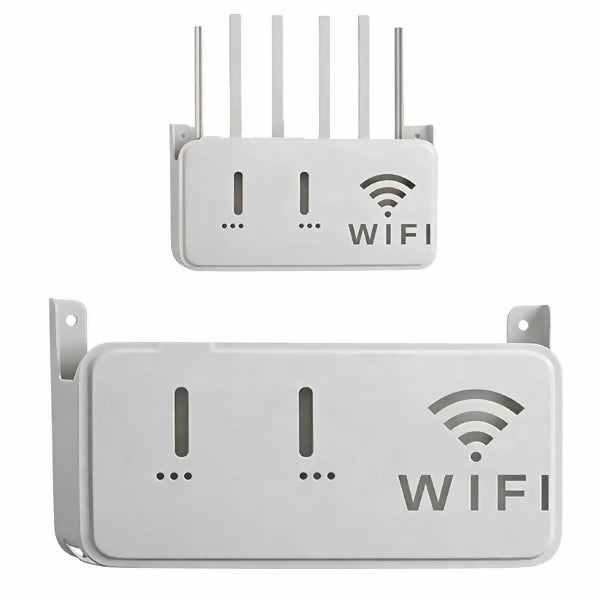 Light Gray WiFi Router Storage Box & Wall Mount Shelf Universal Cable Organizer | Space-Saving Holder for Modem, Set-Top Box & Smart Devices | Home & Office Use
