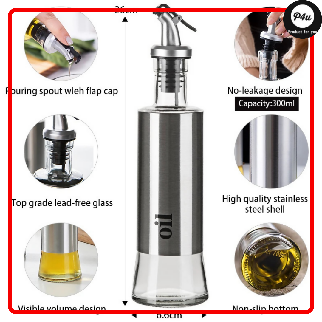 Olive Oil & Vinegar Glass Dispenser – 300ml Leak-Proof Kitchen Bottle with Dropper