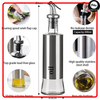 Olive Oil Dispenser Bottle Glass Stainless Steel | Oil and Vinegar Cruet Set | Leak-Proof Kitchen Glass Oil Bottle | 300ml Cooking Oil Vinegar Sauce Bottle with Dropper | Transparent Oil Pot for BBQ Baking Frying Salad