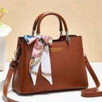 1Pc Vesasan Gaohn Faux Leather Handbag With Decorative Scarf Elegant Design Premium Quality - Black - Brown - Dark Blue - Dark Green - Light Pink - Maroon - Purple