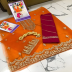 Net & Malai Suit, Embroidered Front & Fancy Chunn Dupatta, for Kids'