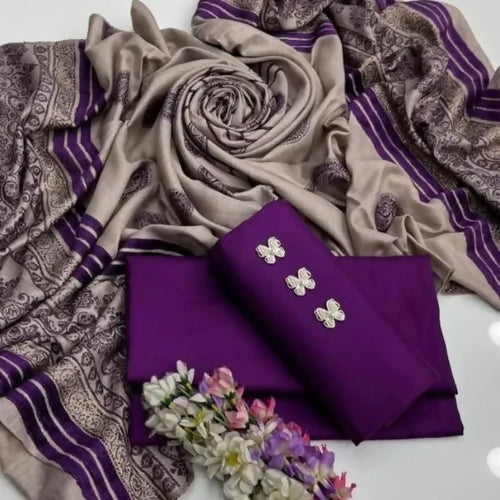 3 Pcs Women's Unstitched Plain Suit