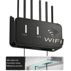 Black WiFi Router Storage Box & Wall Mount Shelf Universal Cable Organizer | Space-Saving Holder for Modem, Set-Top Box & Smart Devices | Home & Office Use