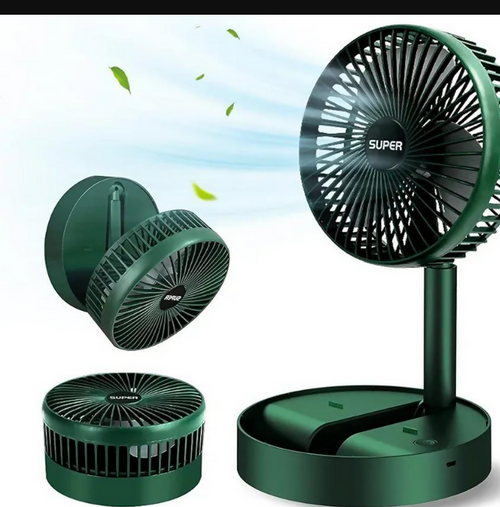 Rechargeable Green Desk Fan With Base & Foldable Design
