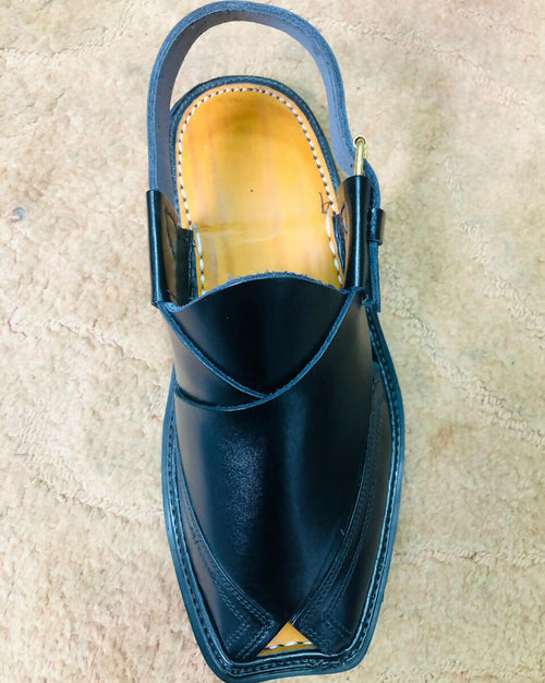 Black Peshawari Chappal Traditional Design