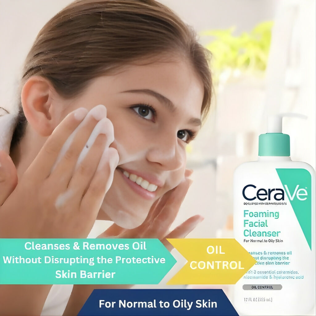 CeraVe Foaming Facial Cleanser 237ml, Oil Control Face Wash for Oily Skin