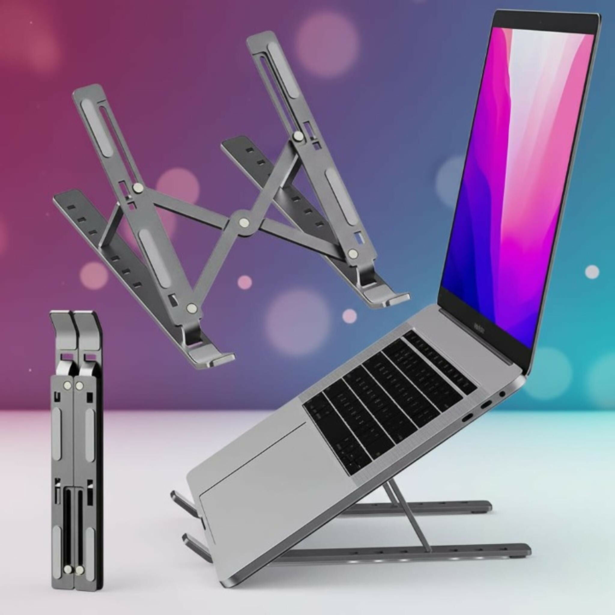 Folding Adjustable Aluminum Laptop Stand - Portable Ergonomic Multi Angle Desk Riser Lightweight Heat Dissipation Notebook Holder Mount