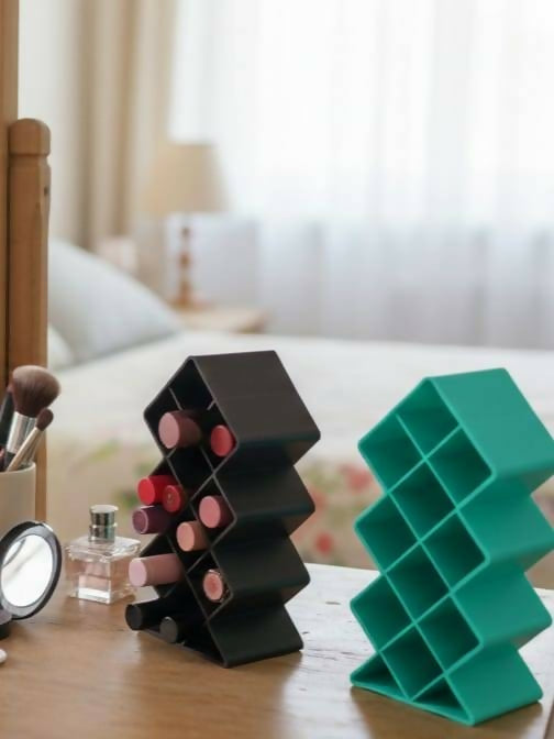 Plastic 10 Grid Lipstick Organizer with Storage Box – Makeup Holder for Lipsticks & Cosmetics – With Box (Random Color)