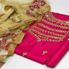 Unstitched Suit with Khussa, Elegant Qattan Silk Mirror Work Ensemble