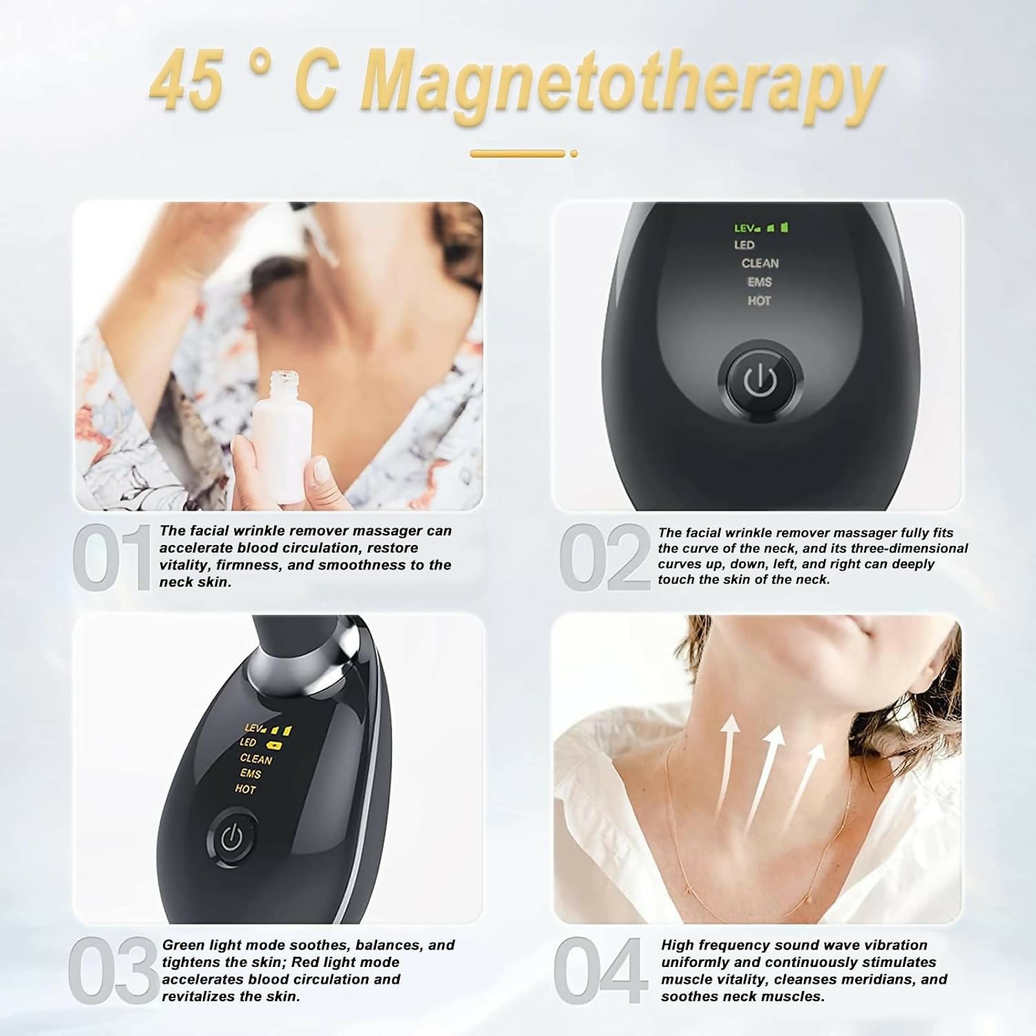 Vegena Face Massager Against Wrinkles, Face Beauty Device, Electric Face Massager Anti-Wrinkle with 3 Modes 45°C Anti-Wrinkle Face Device Skin Tightening Ems Face Care Device Anti-Wrinkle