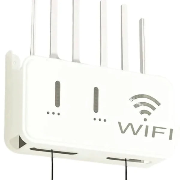 White WiFi Router Storage Box & Wall Mount Shelf Universal Cable Organizer | Space-Saving Holder for Modem, Set-Top Box & Smart Devices | Home & Office Use