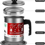 .4L Fryer Oil Filter Pot Carbon Steel Jug with Stainless Steel Strainer Lid