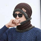 Winter Wool Cap with Neck Warmer Set | Thermal Beanie & Scarf Combo for Men and Women | Brown And Gray