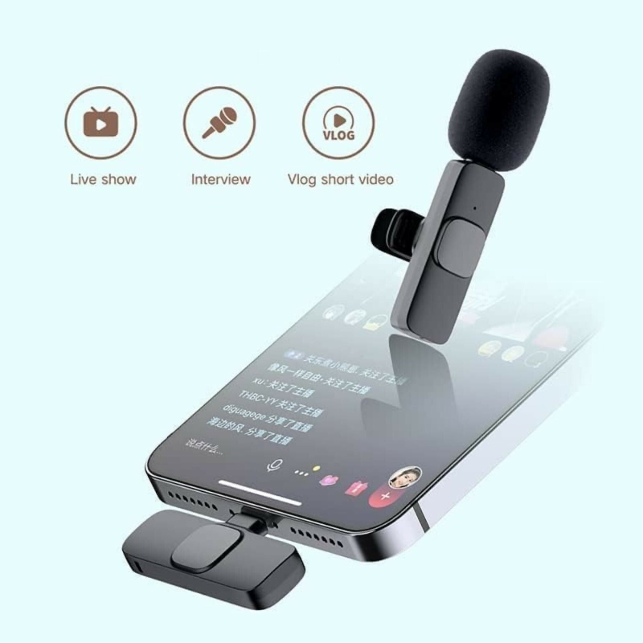 K9 Multi-Interface Wireless Collar Microphone Type-C & Lightning Omnidirectional Lavalier Mic Kit for Android, iPhone, and Content Creation