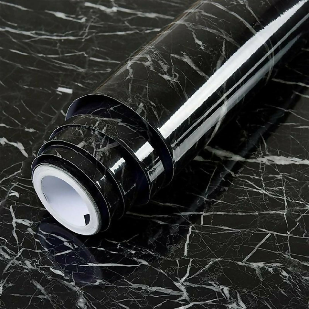 60CMx2M Self Adhesive Black Marble Sheet For Kitchen Anti Oil And Heat Resistant Wallpaper