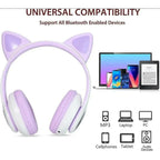 Cat Ear Wireless Bluetooth Headphones with RGB LED Lights & Built-in Mic – Stereo Bass Sound, Bluetooth & AUX Mode, Adjustable Over-Ear Headset for Kids, Teens & Girls