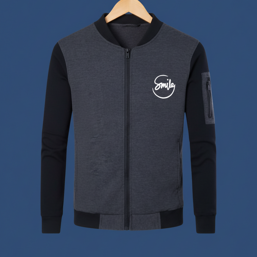 New Winter Collection Charcoal Grey “Smile” Printed Zipper Jacket for Men & Boys – Premium French Fleece, Stylish, Warm & Comfortable Winter Wear (M, L, XL) - Extra Large