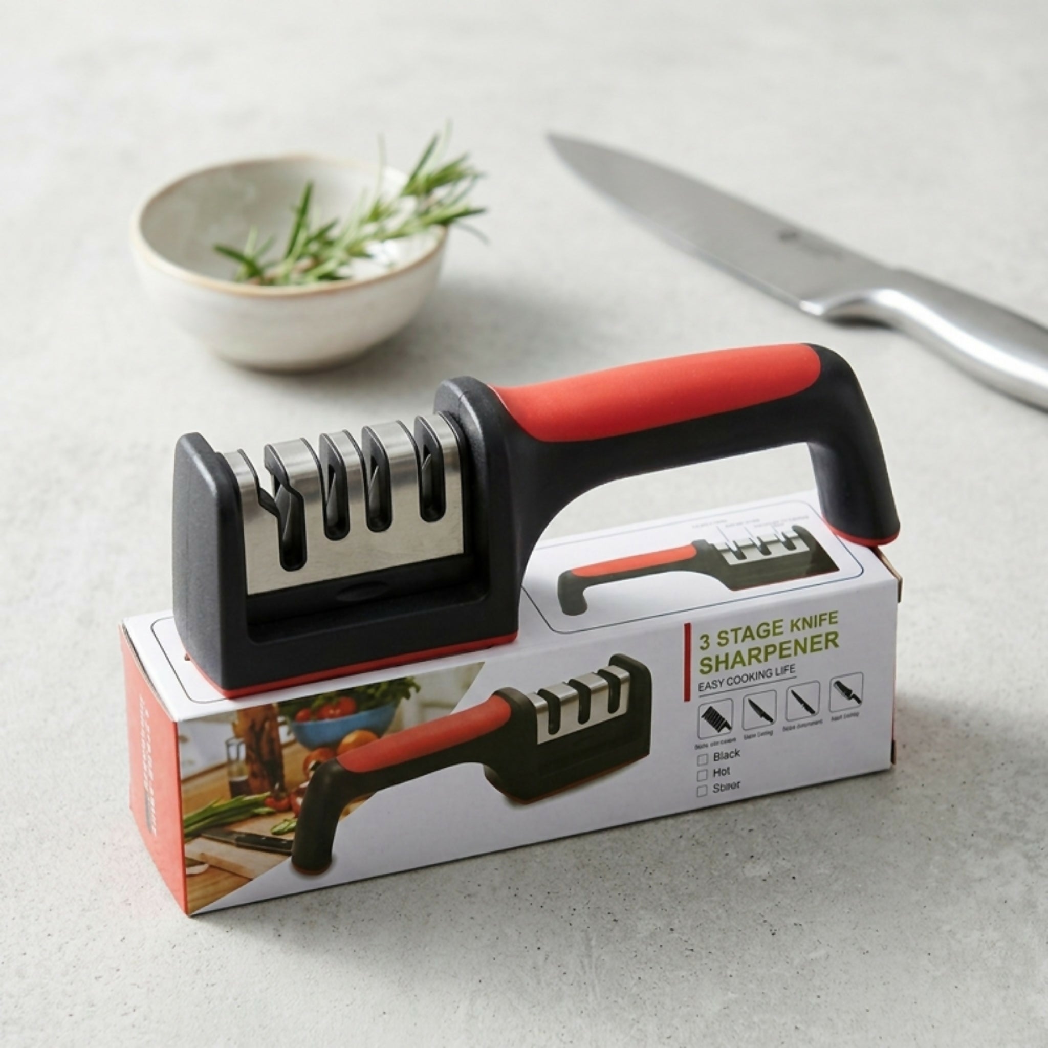 Professional 3-Stage Kitchen Knife Sharpener – Manual Sharpener for Steel & Ceramic Knives